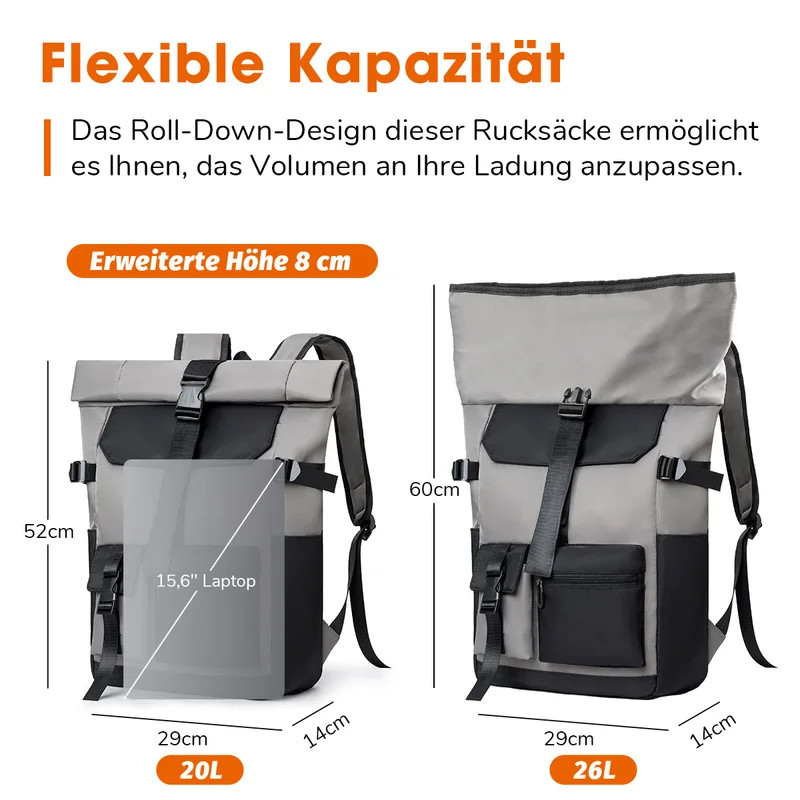 Travel Backpack 26L Lightweight Roll Top Backpack for Women Men, Anti-Theft Scho