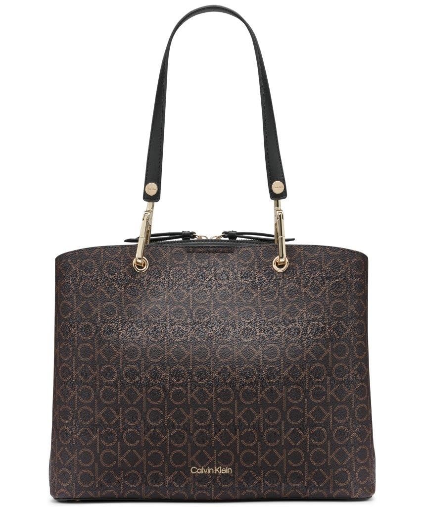 Calvin Klein Garnet Triple Compartment Tote, One Size, Brown/Khaki/Black
