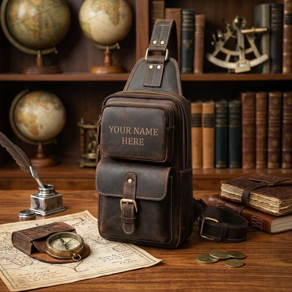 Vintage Genuine Leather Sling Bag Men Crossbody Shoulder Travel Chest Bag