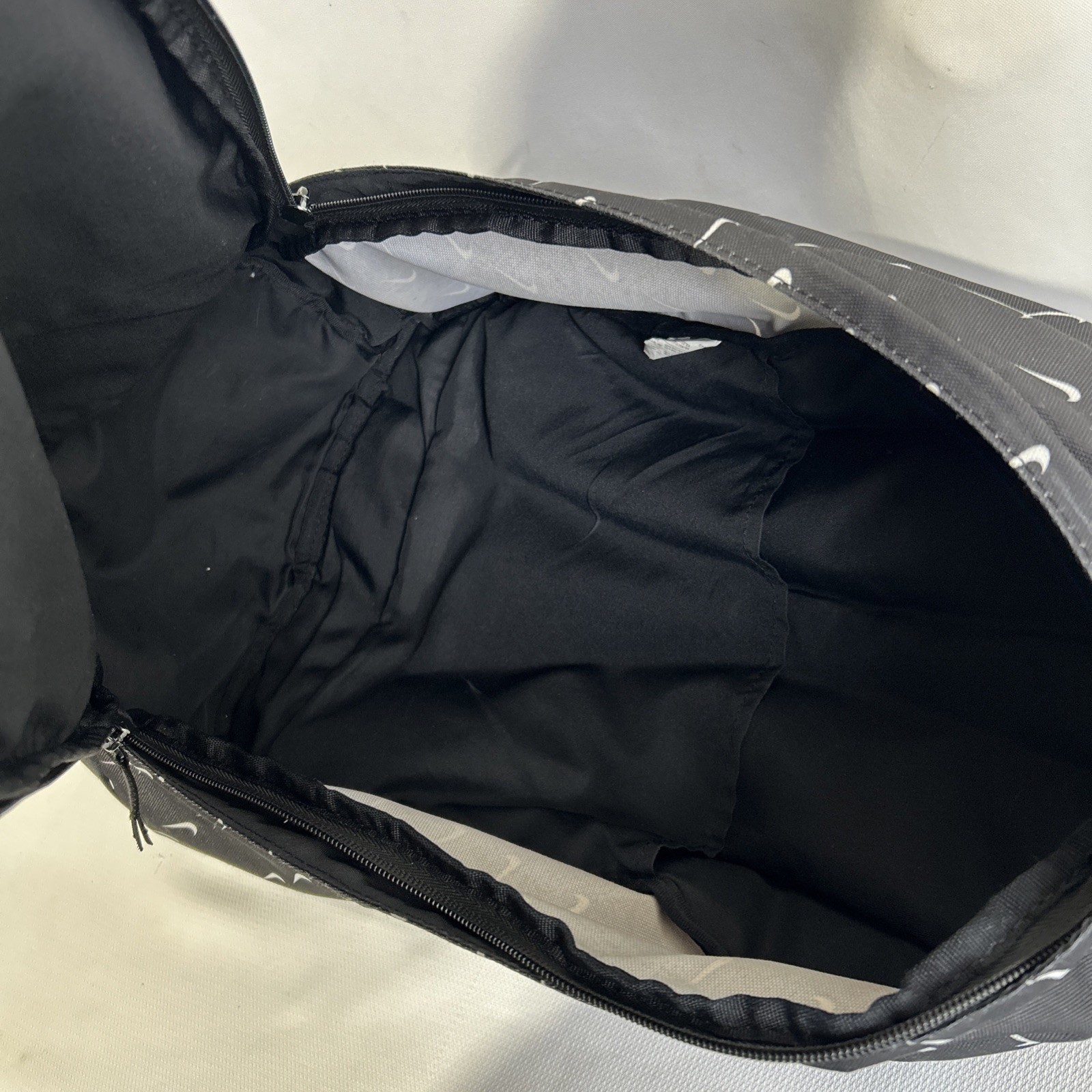 Nike Backpack Black White All Over Swoosh Print School Gym Bag