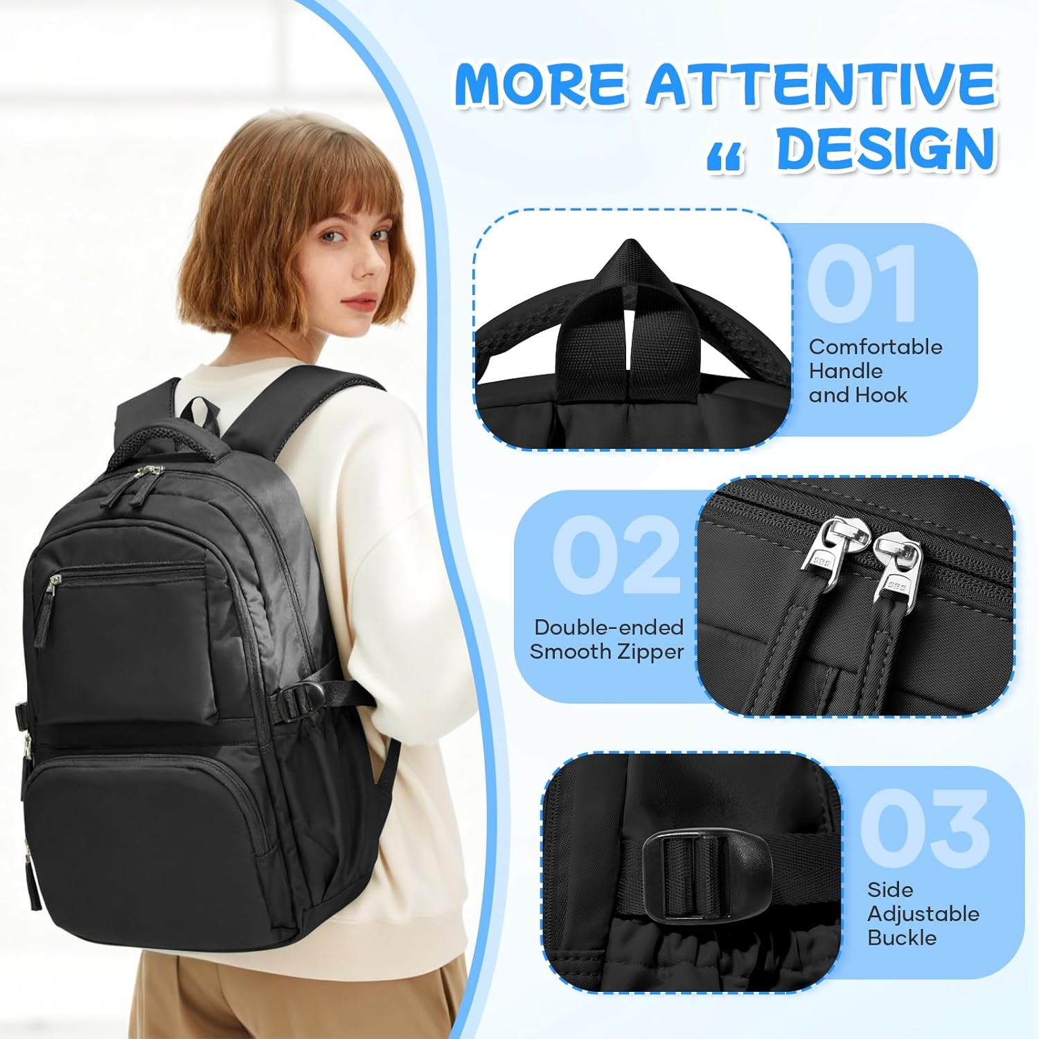 Black Backpack for Women School Backpack with Laptop Compartment Gym Bag for Men
