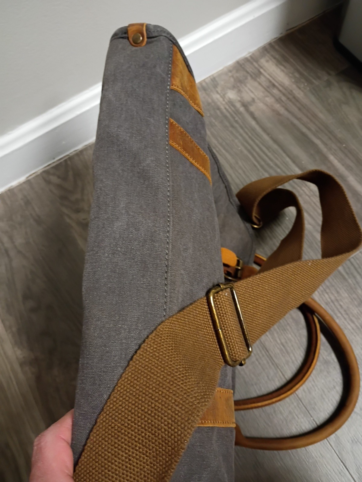 Handcrafted Waxed Canvas Full Grain Leather Messenger Tote Bag