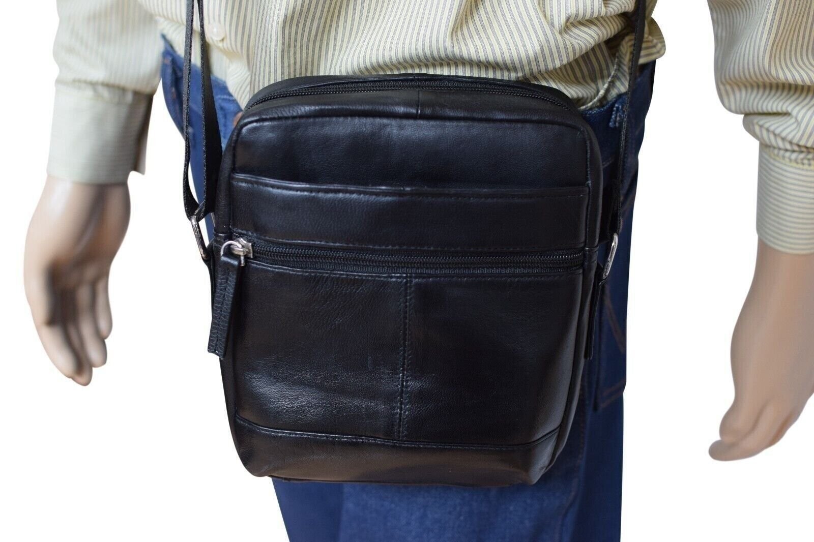 Messenger Bag for Men Genuine Leather Crossbody Shoulder Bag Fit Phone Wallet
