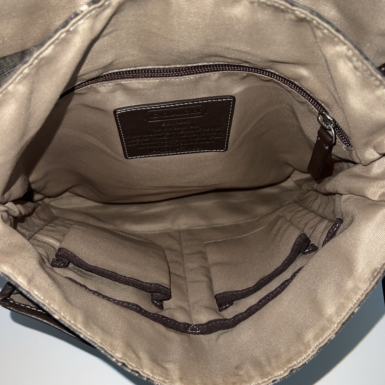 New COACH Heritage Web Green Brown Canvas Logo Leather Messenger Bag #F70627 U2