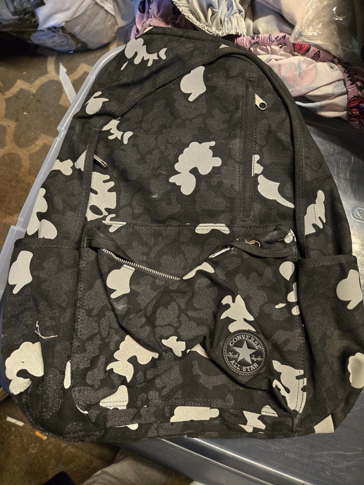 Converse Black/White Camo Backpack One Size Zip Adjustable Straps Pockets