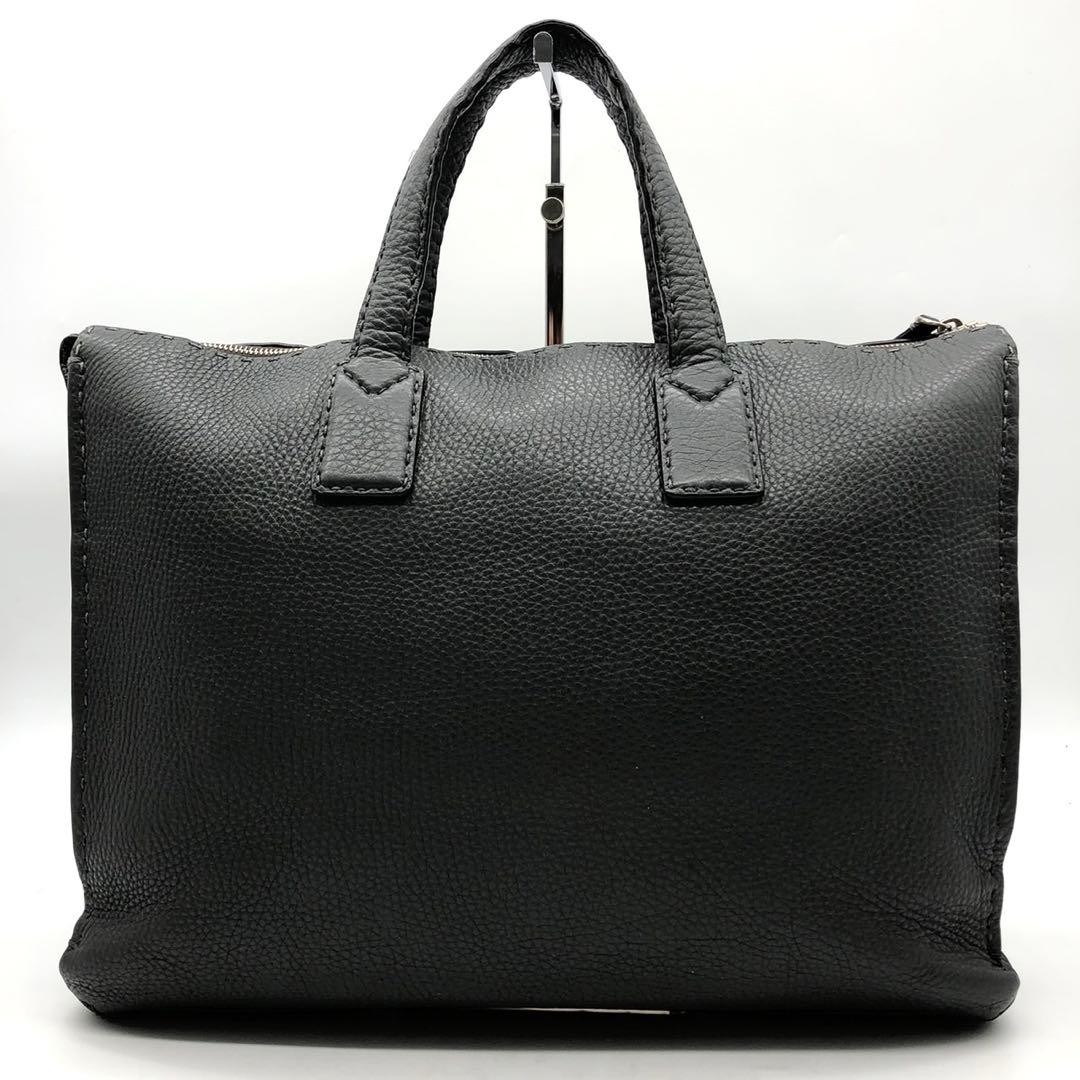 Fendi Selleria Briefcase Leather 2 Compartment Bag Charm Gray A4 Compatible