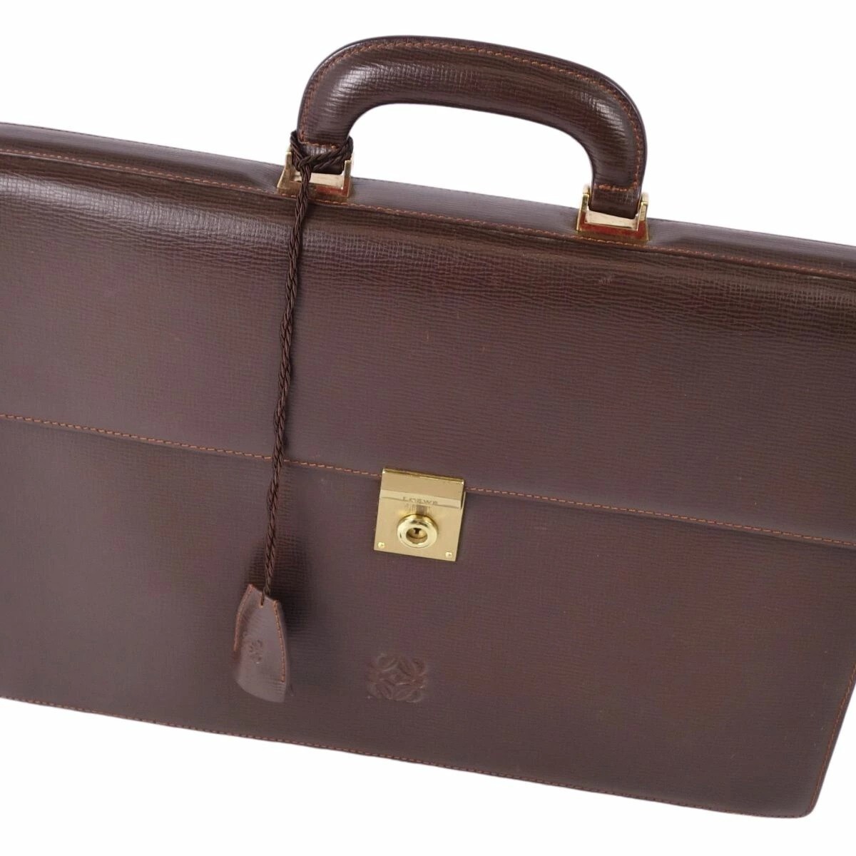 LOEWE Brown Leather Briefcase 16.5″x11.4″ Anagram Logo Spain Made Bag