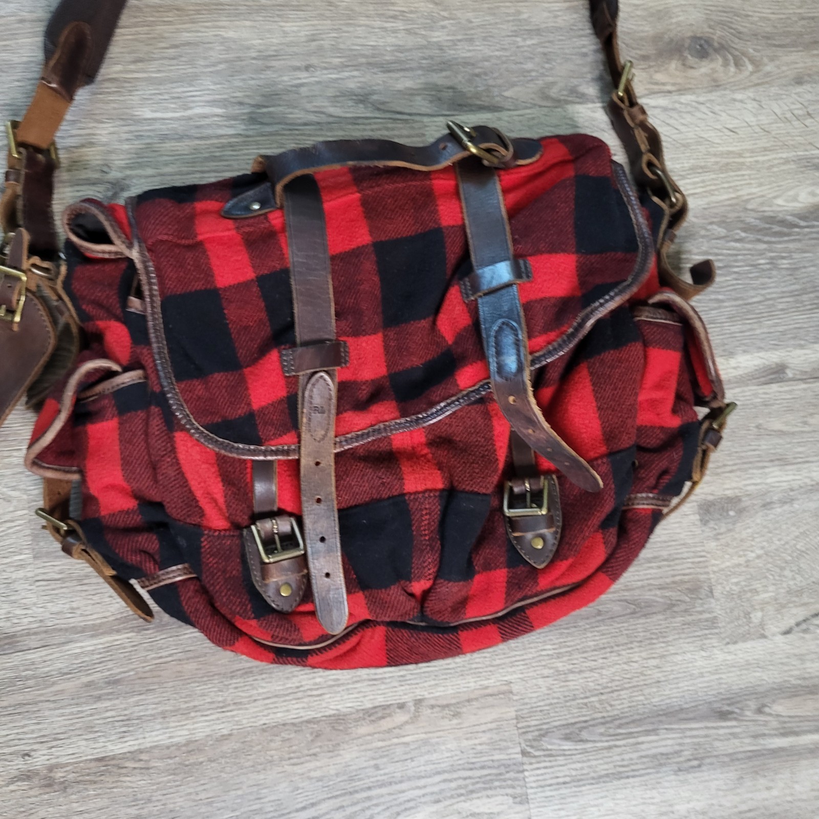 Ralph Lauren RRL Vintage Wool Leather Buffalo Plaid Bag Italy Double RL