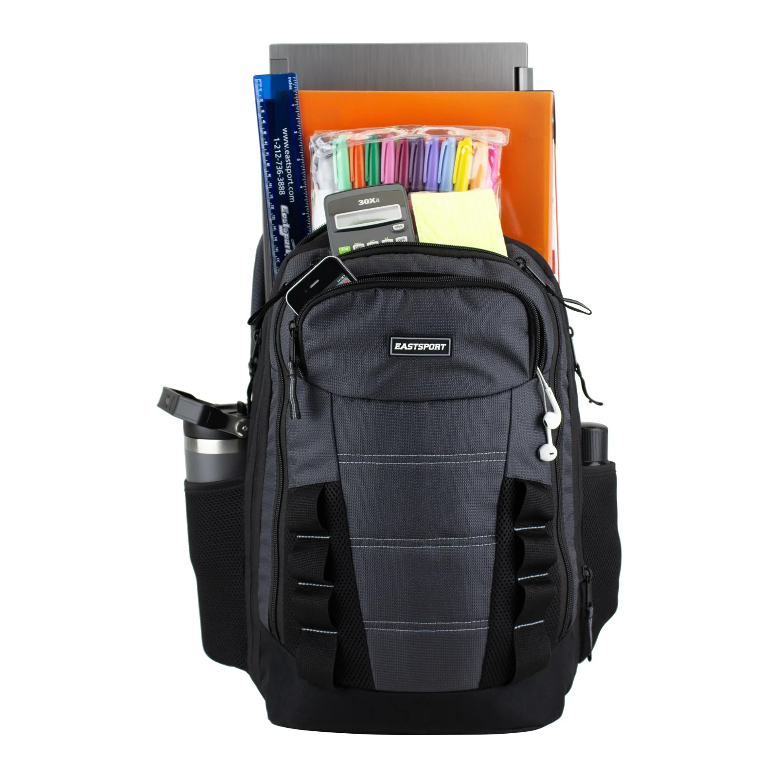 Eastsport Unisex MVP Expandable Recycled 19″ Backpack, Nine Iron (Black & Grey)