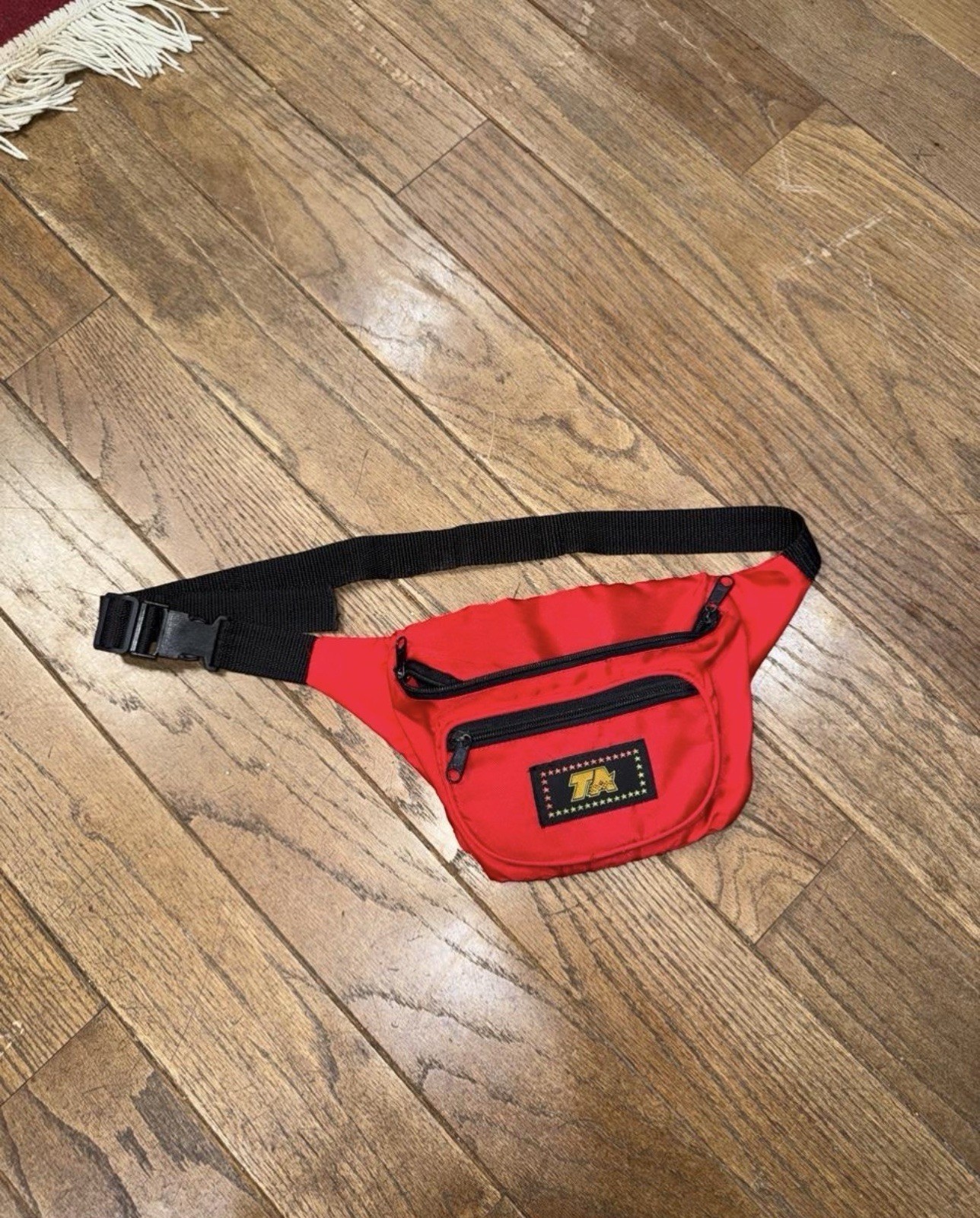 Vtg 90s Streetwear Bright Red Festival Fanny Pack Belted Waist Bag TA