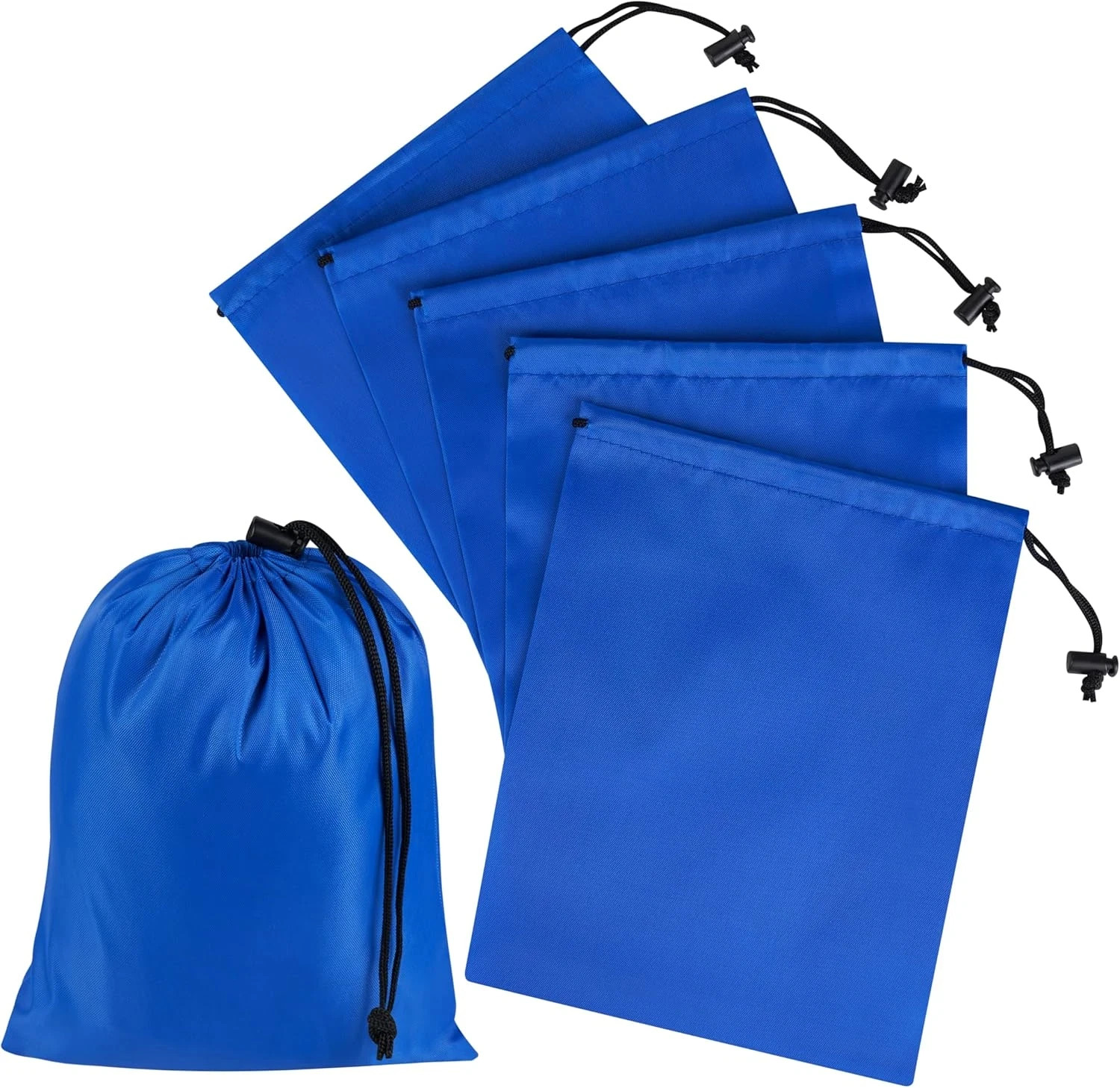 Drawstring Bag with Toggle – Nylon Cinch and Ditty Pouch Six-Pack (Blue, 7 x 9 I