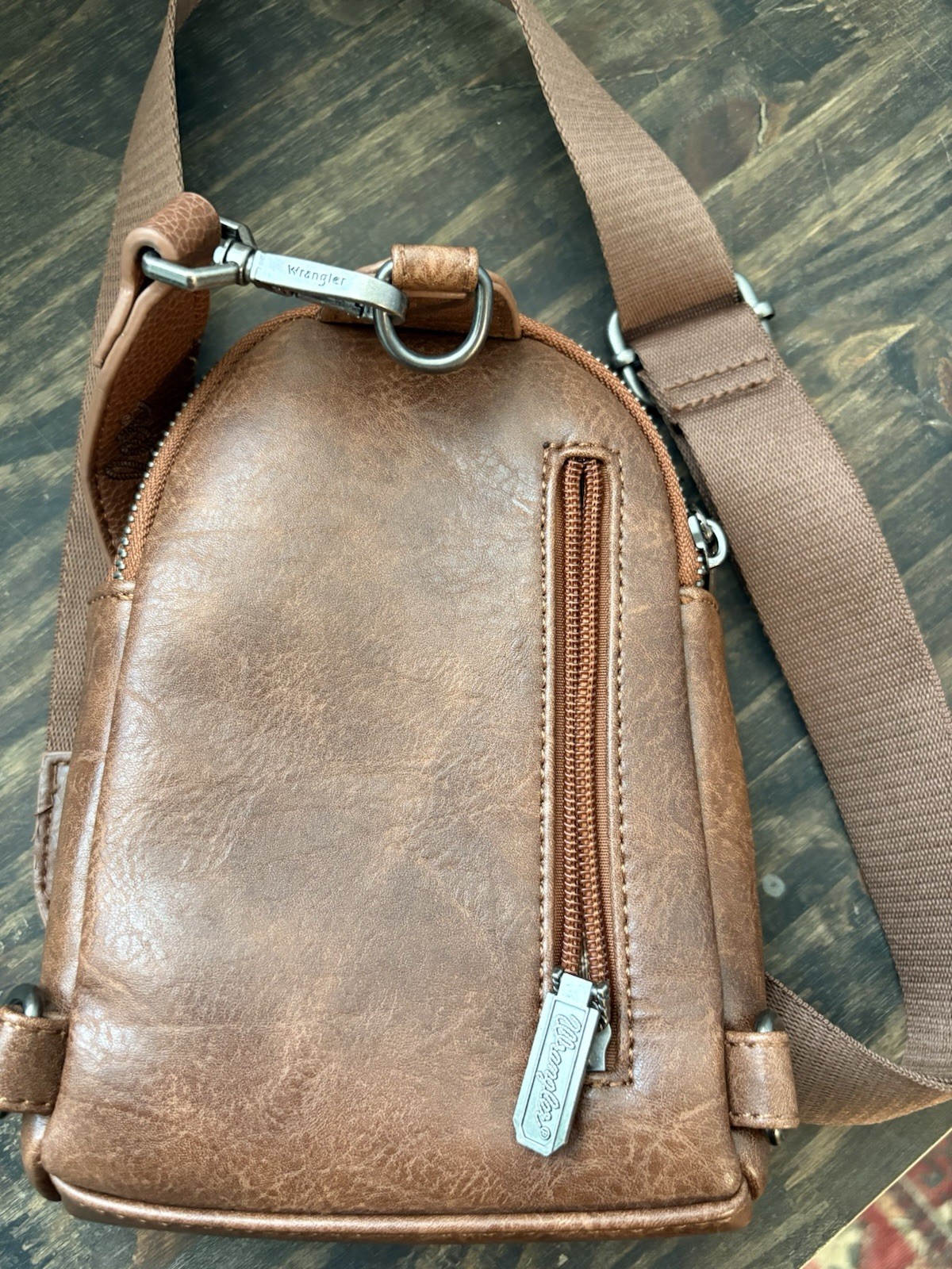 Wrangler Mini Crossbody Sling Bag Brown Faux Leather Western Shoulder Purse