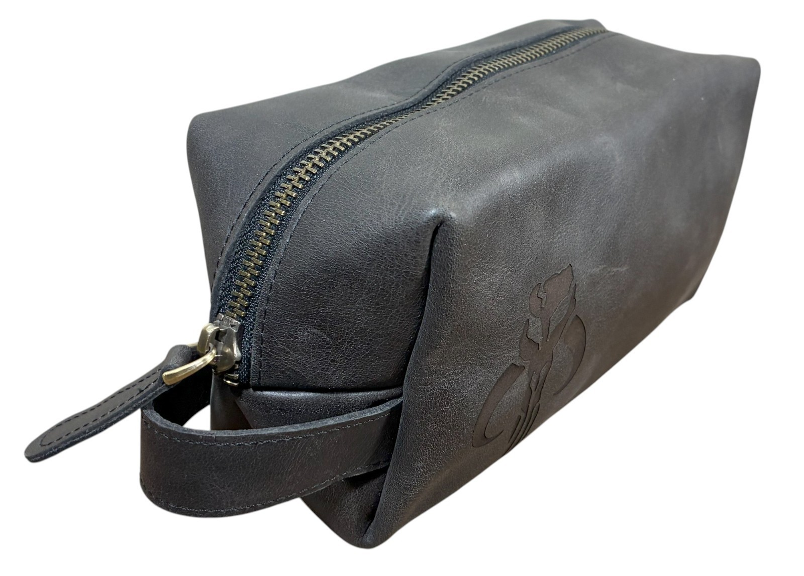 Baglunch Leather Toiletry Bag Dark Brown w/ Mythosaur Skull Design
