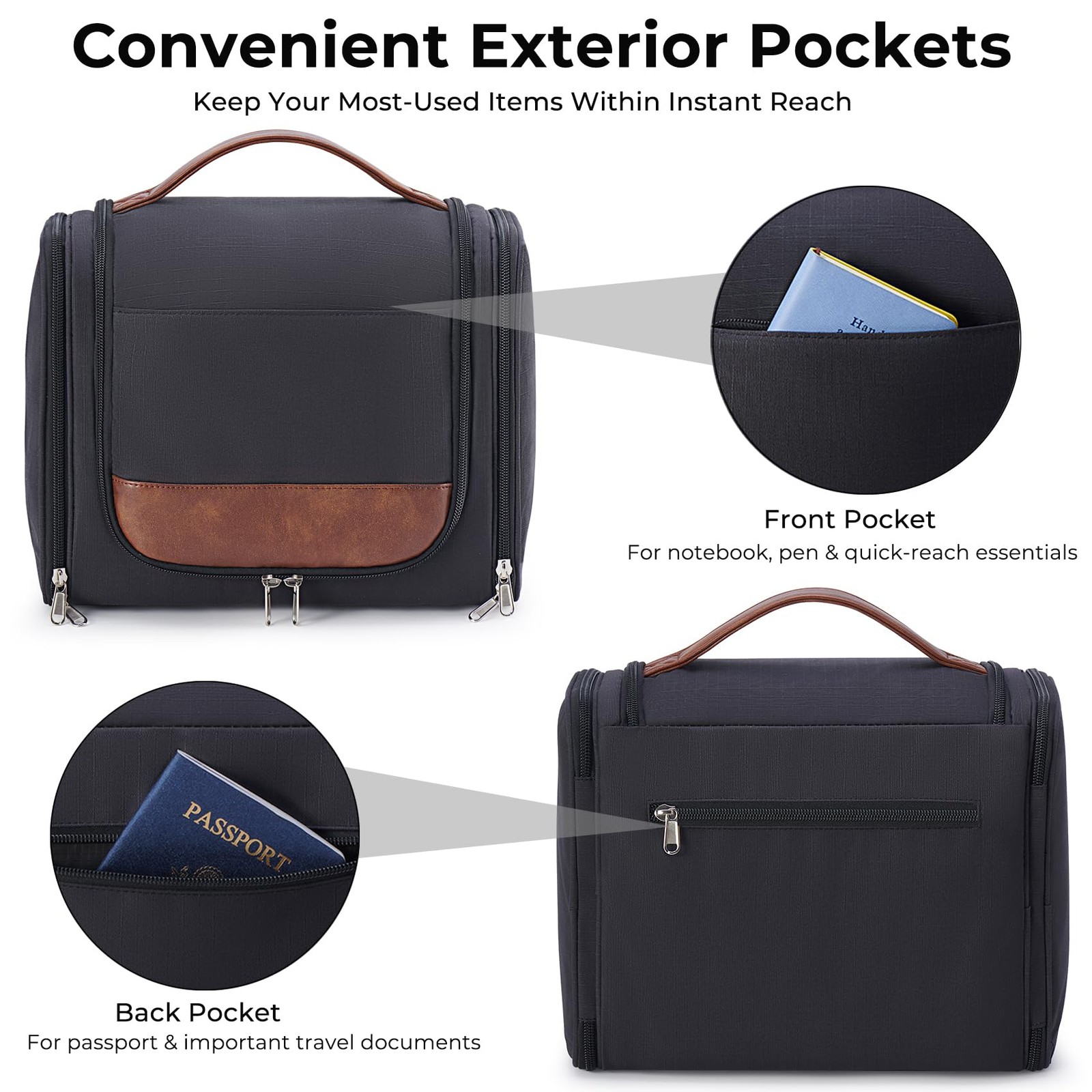 Ralnitote Large Hanging Toiletry Bag for Men, 11.8″ x 5.5″ x 9.4″, Black