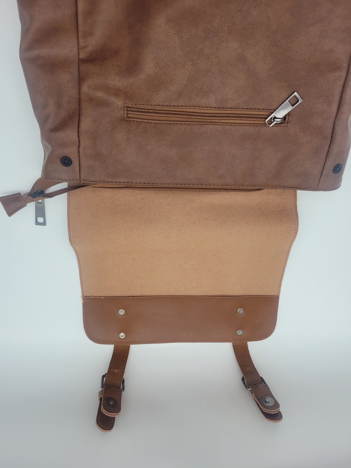 LXY Vegan Leather Backpack Brown Flap Buckle Laptop Pocket Travel Bag
