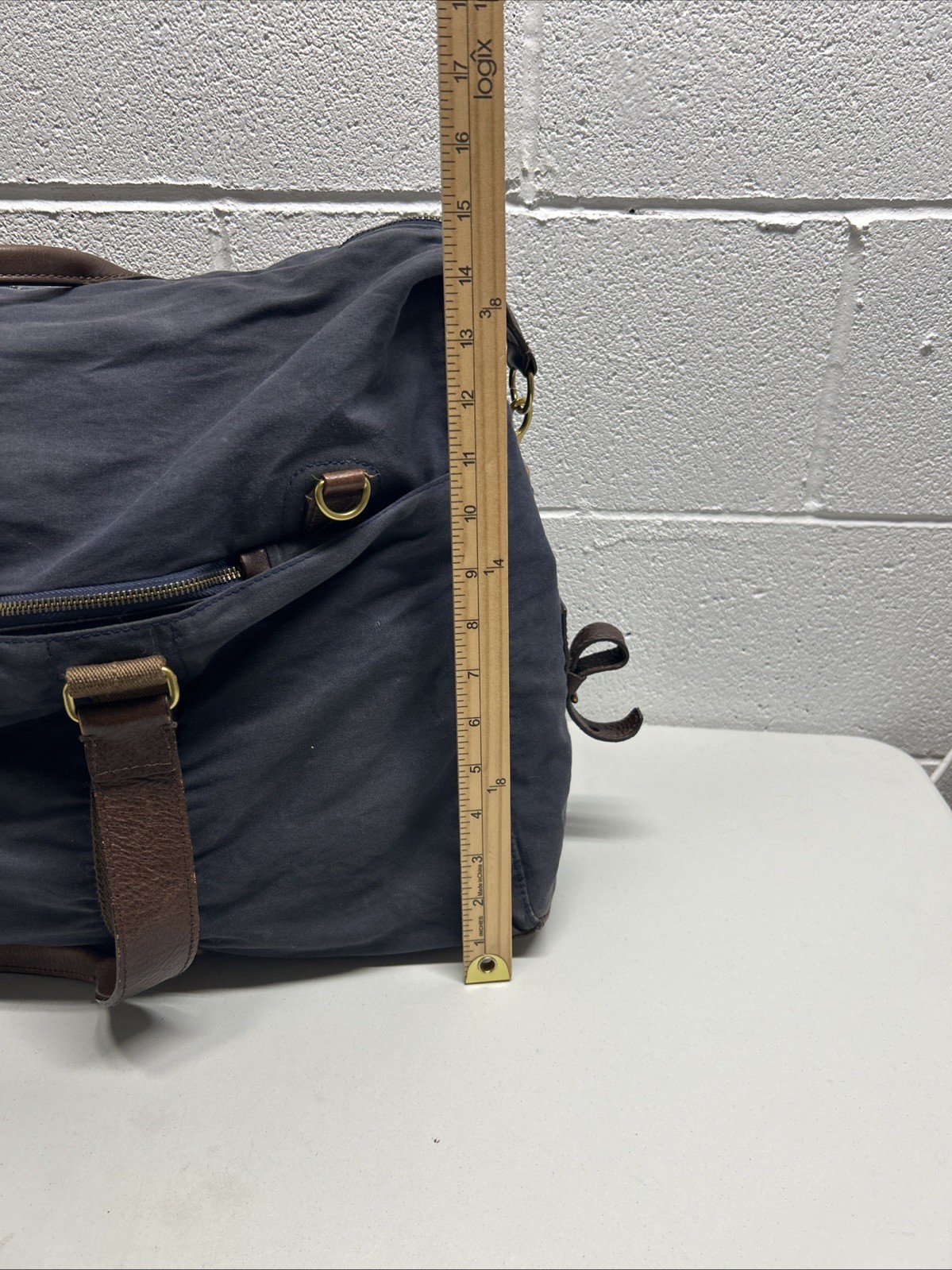 J. Crew Dry Goods Waxed Abingdon Weekender Duffle Bag Blue & Leather SB