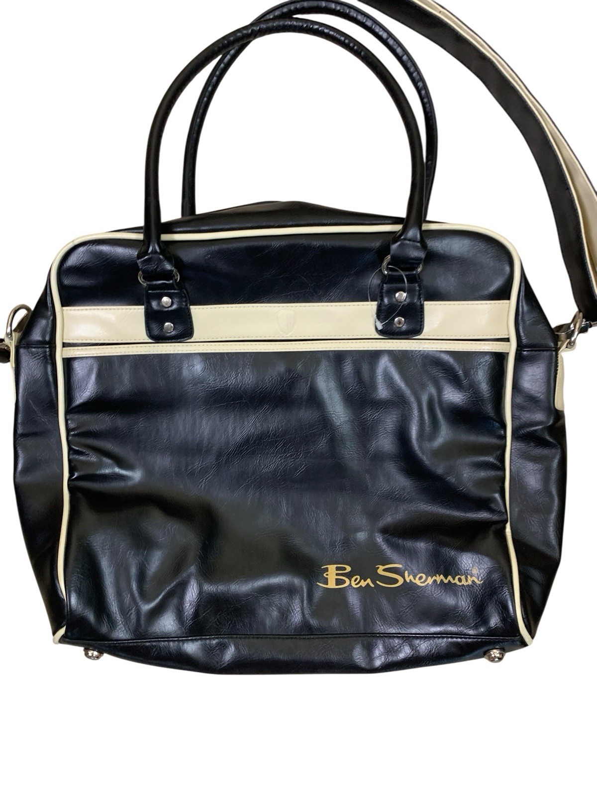 Ben Sherman Black Cream Retro Messenger Bag Y2K Travel Weekender Crossbody