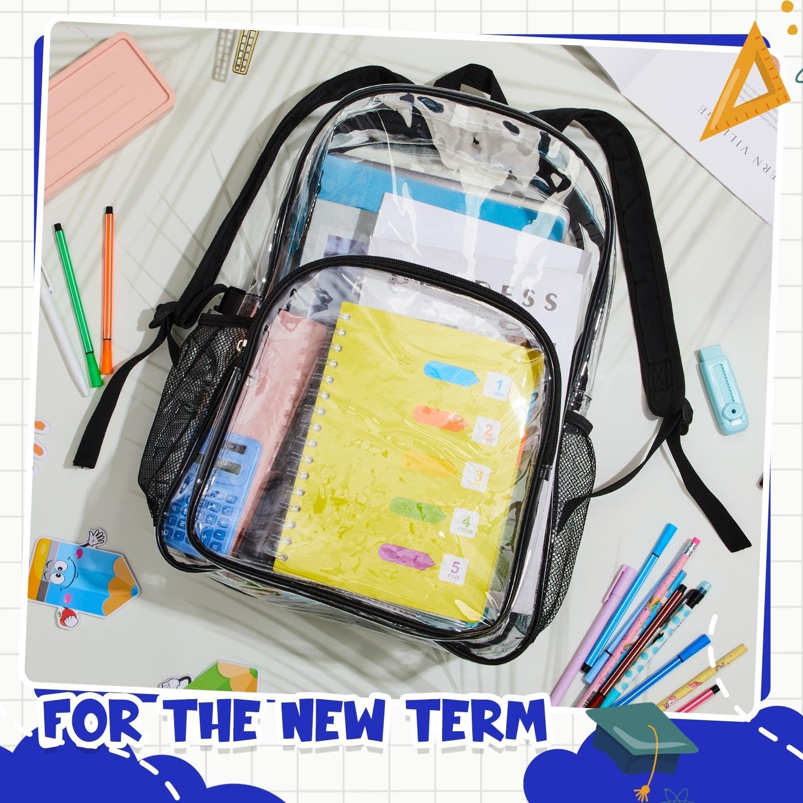 Clear Backpack 15x11x5 Inches 6 Pcs Heavy Duty PVC for Stadium Events