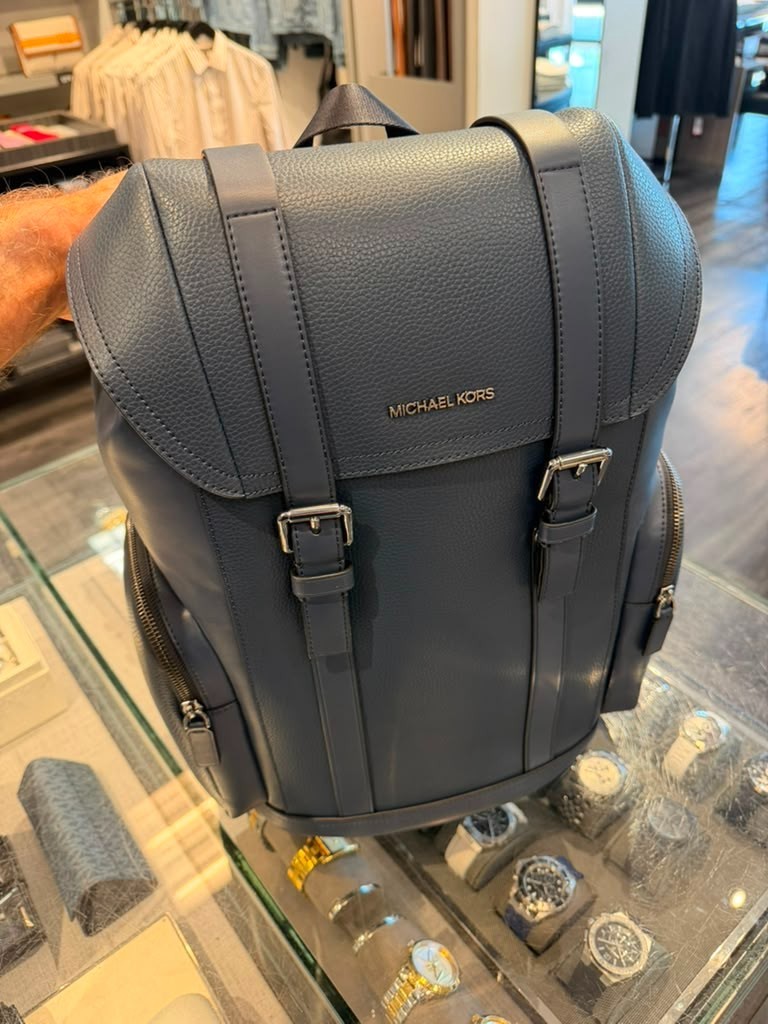 Michael Kors Men Cooper Large Leather Shoulder Backpack Navy For Travel Hiking