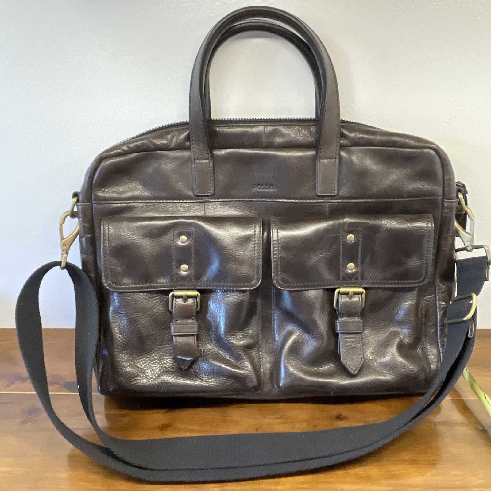 Fossil Buckner Brown Leather Messenger Bag Laptop Briefcase 16” Crossbody Unused