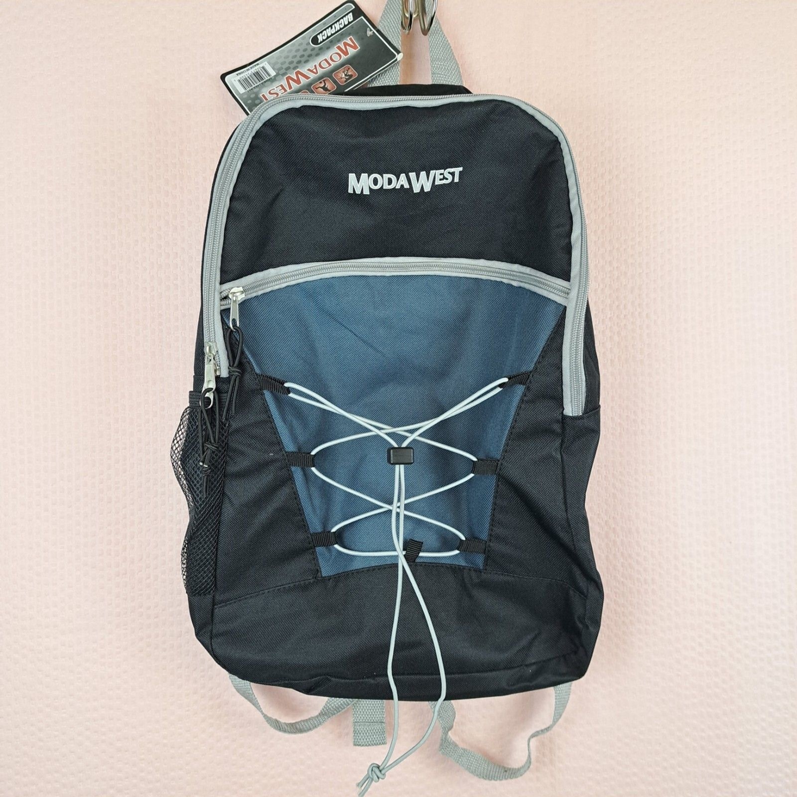NEW Moda West Black Backpack Black and Blue Lace Up Lightweight