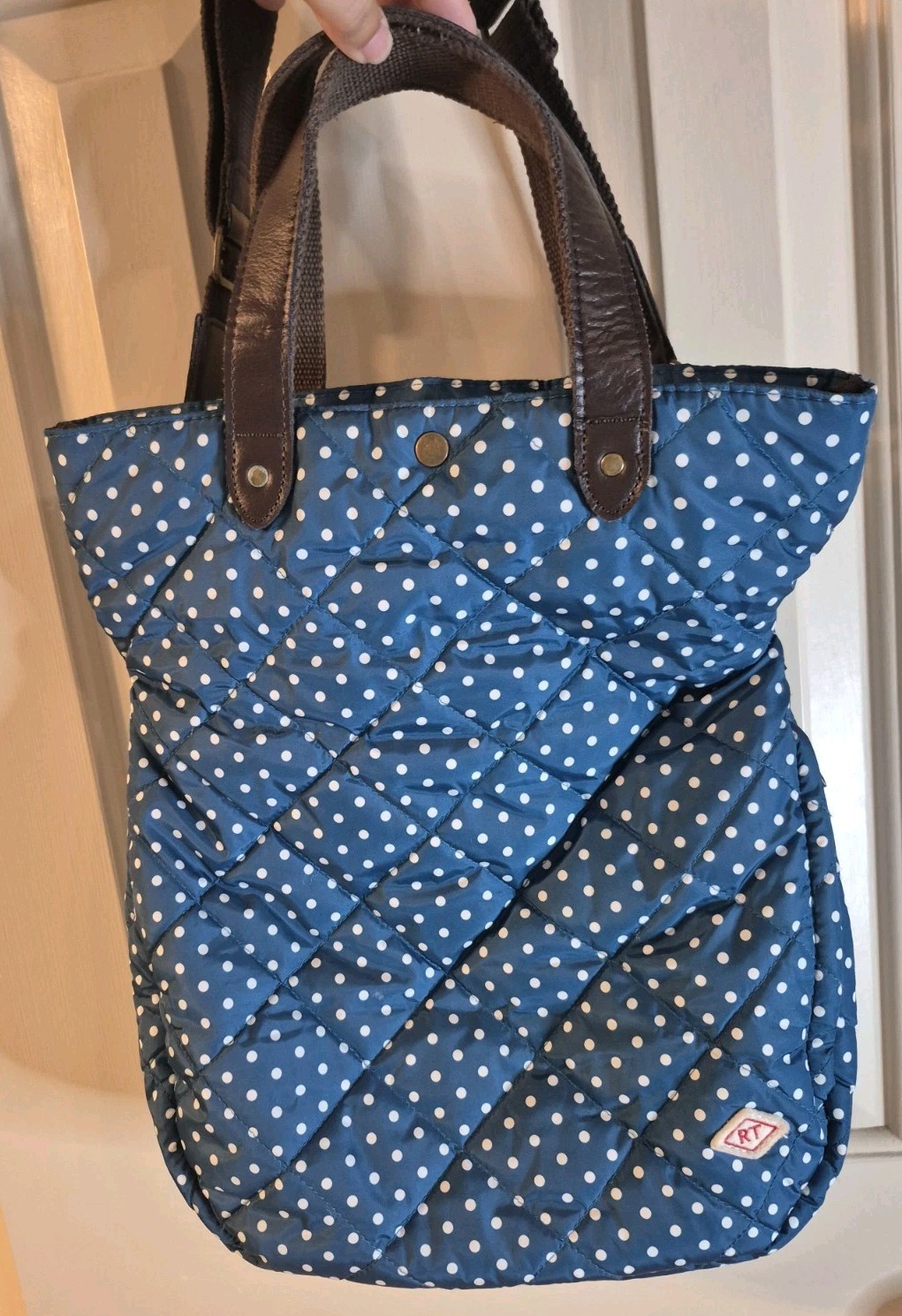 ROOTOTE Quilt 2-Way Bag Crossbody Shoulder Polka Dots Blue And White