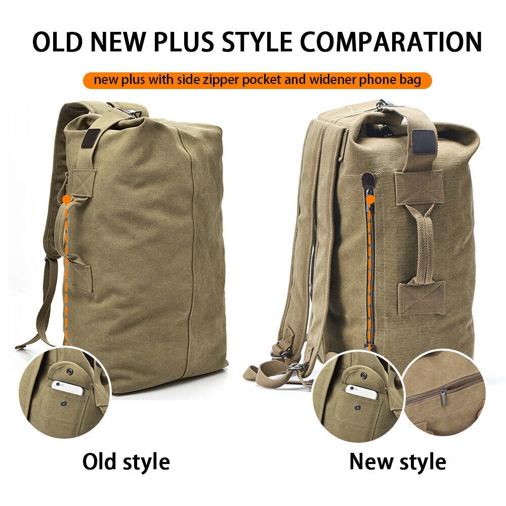 Large Canvas Luggage Bag Backpack Men Bucket Camping Travel Shoulder Rucksack