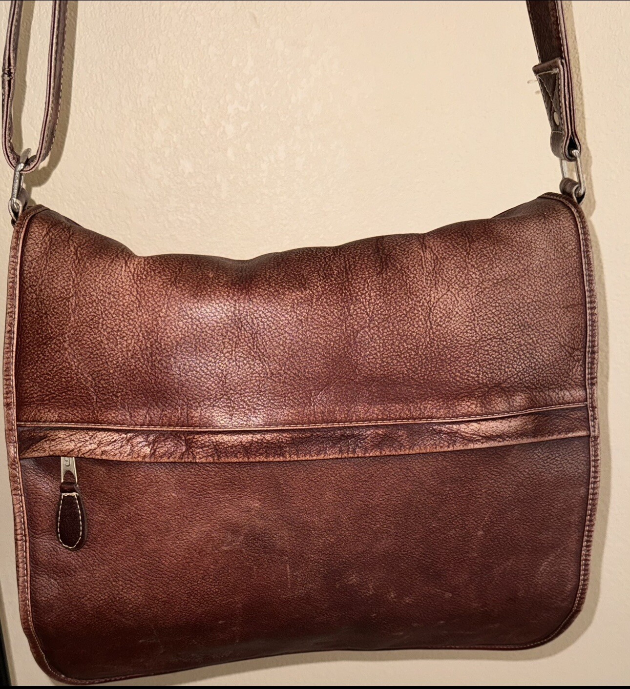 Vintage Brown Leather Distressed Briefcase Messenger Bag Made In Colombia