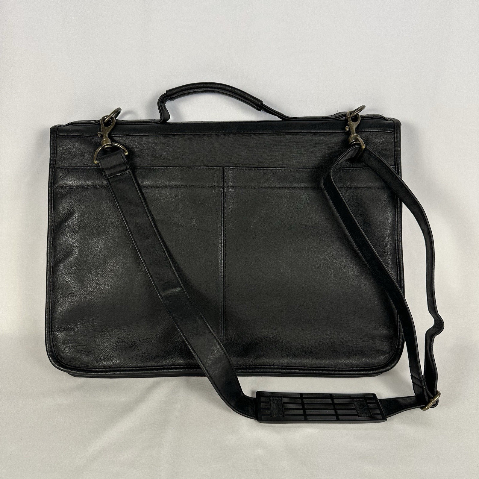 Vintage Bill Blass Leather Briefcase Messenger Bag Black Multi Pocket Work