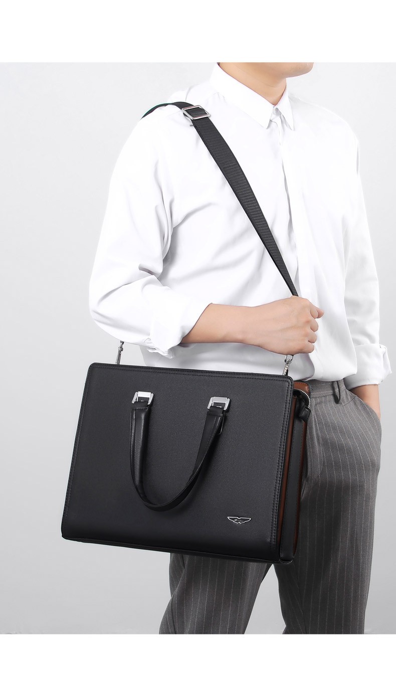 Business Wear-Resistant Leather Hand Briefcase Multi-Pocket Laptop Bag Notebook