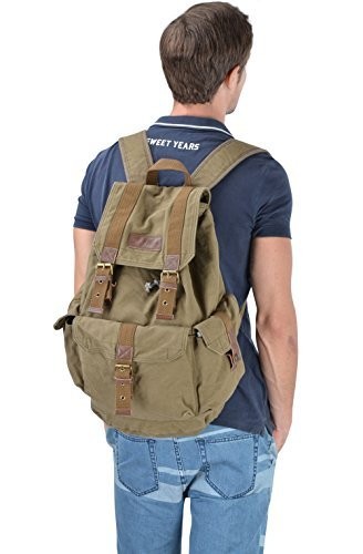 21101AMG Specially High Density Thick Canvas Backpack Rucksack, Field Tan, Large