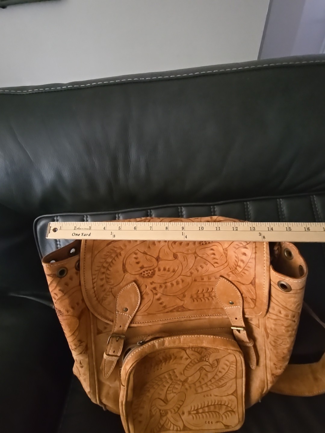 XL RAW LEATHER BACKPACK BAG HAND TOOLED WESTERN MOTIF HAND MADE XL BAG