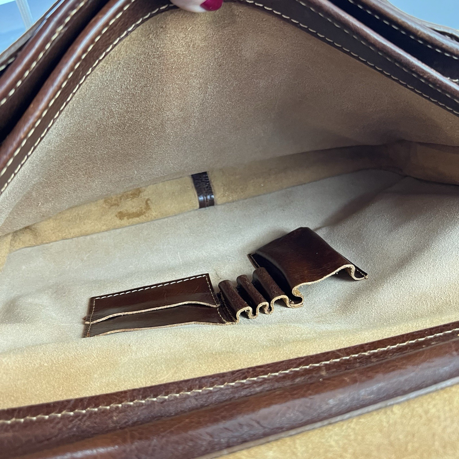 Cenzo Leather Briefcase Messenger Bag Floto Italian Calfskin Brass Hardware