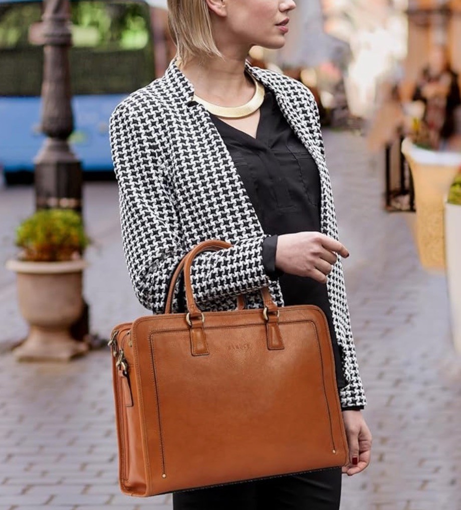 Banuce Genuine Full Grains Italian Leather Briefcase Women / Men Laptop Bag NEW