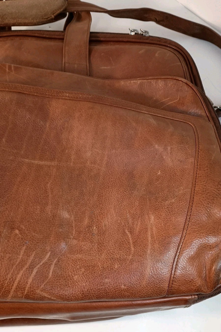 Bosca Old Leather Amber Stringer Briefcase Laptop Bag Vintage Large READ Vintage