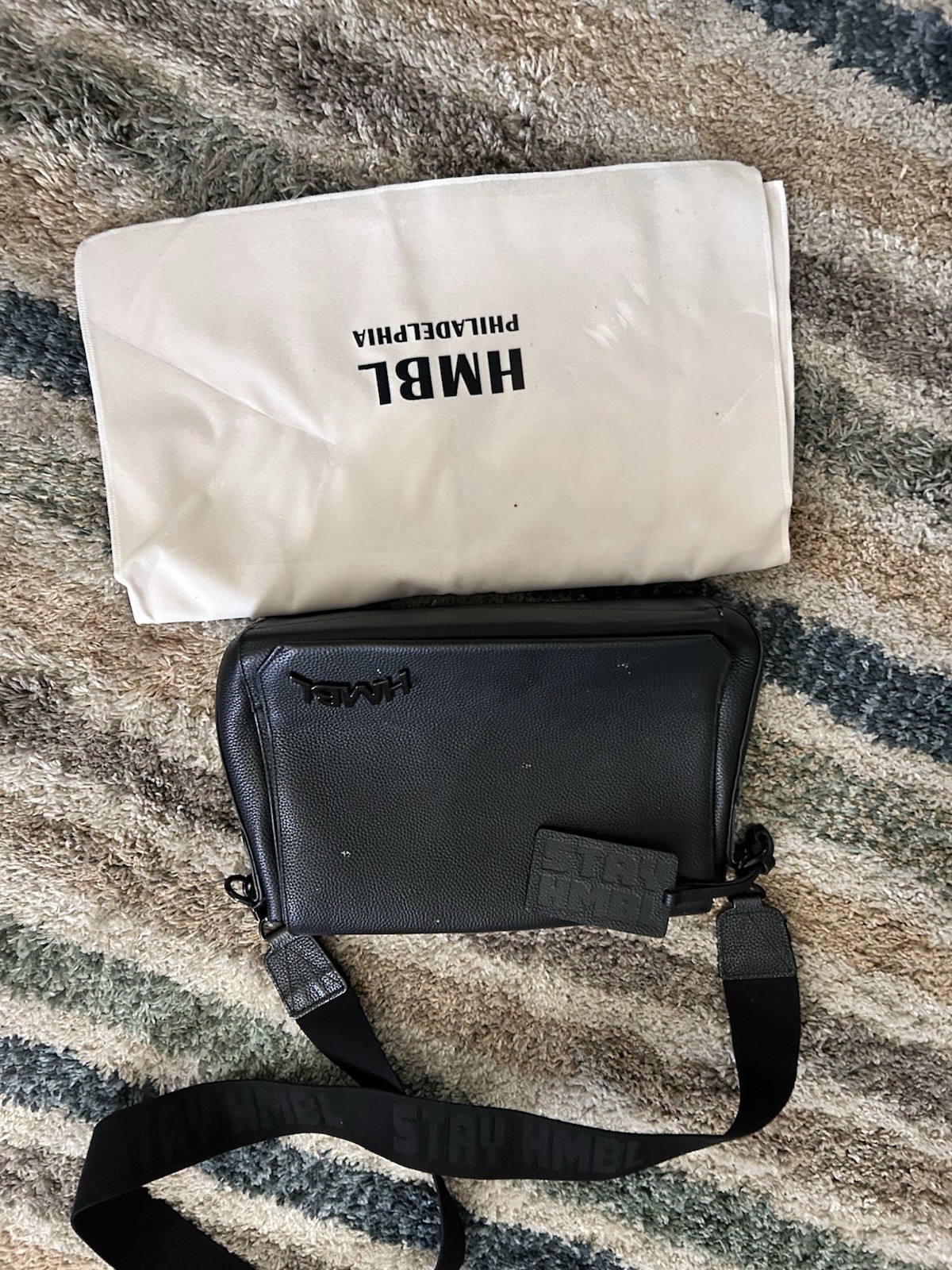 HMBL Black Small Crossbody Bag Zip Closure Adjustable Shoulder Strap