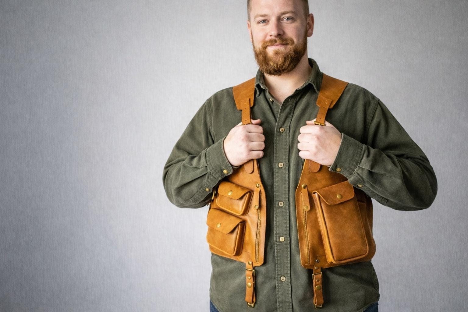 Mobile Holster Adjustable Harness with Zippered-Bags, Vintage Shoulder Holster