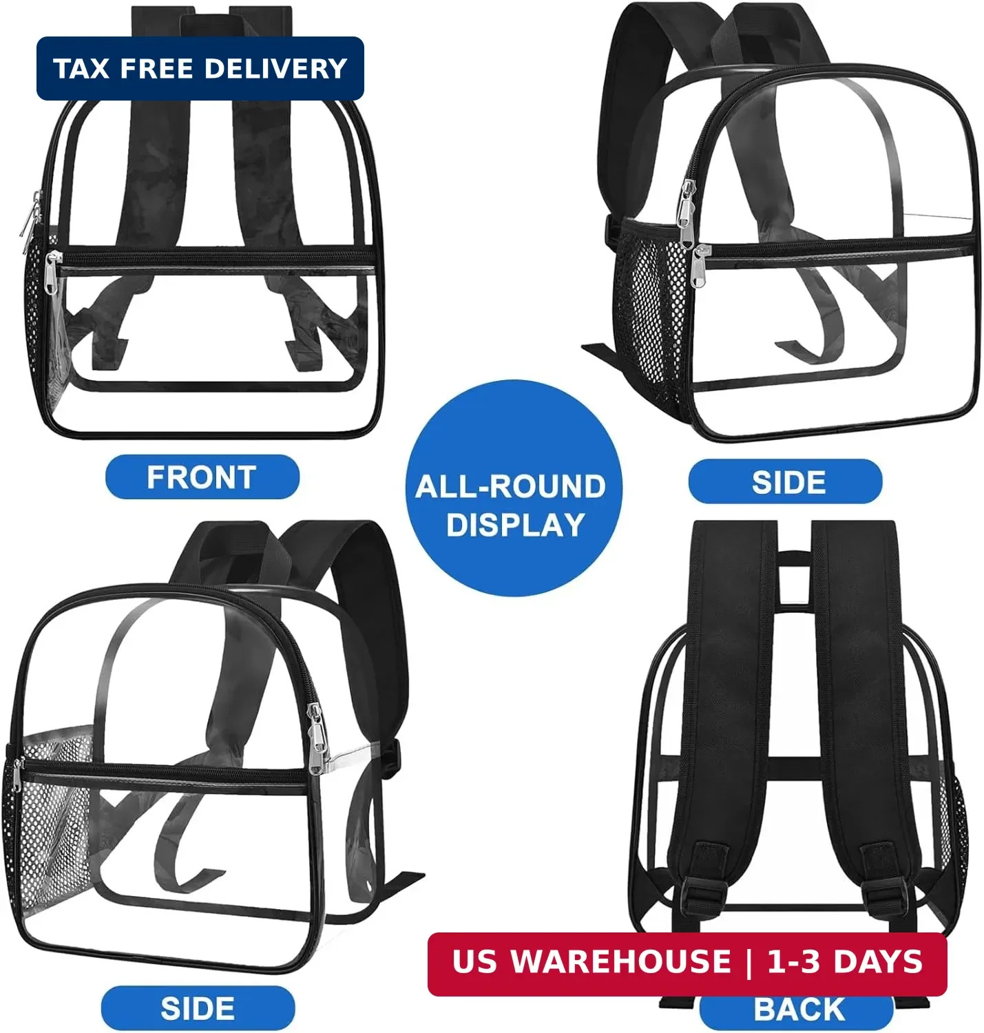 Oraben Clear Backpack Stadium Approved, Clear Bag 12 x 6 x 11 in, Small Transpar