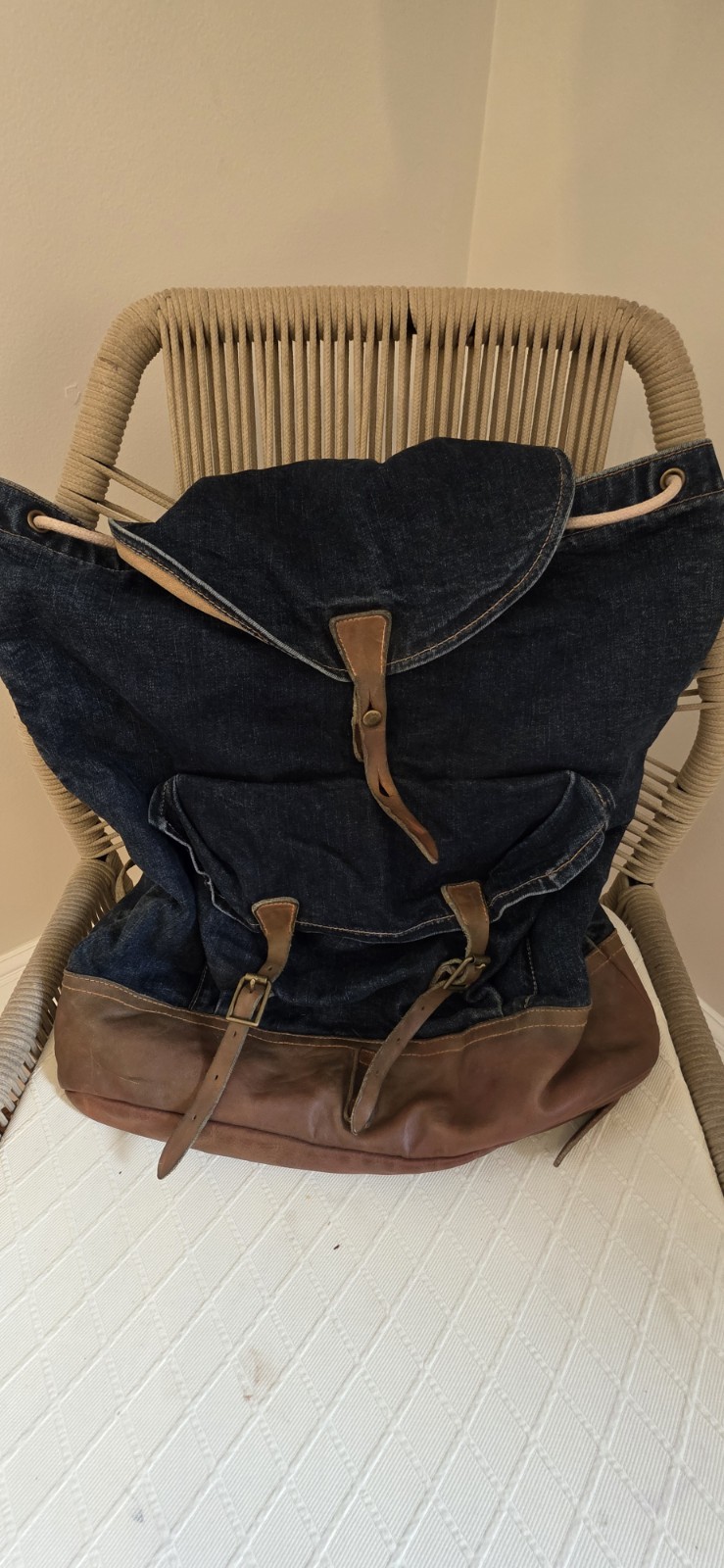 RRL & Co Double RL Ralph Lauren Indigo Denim Leather Rucksack Backpack Vintage