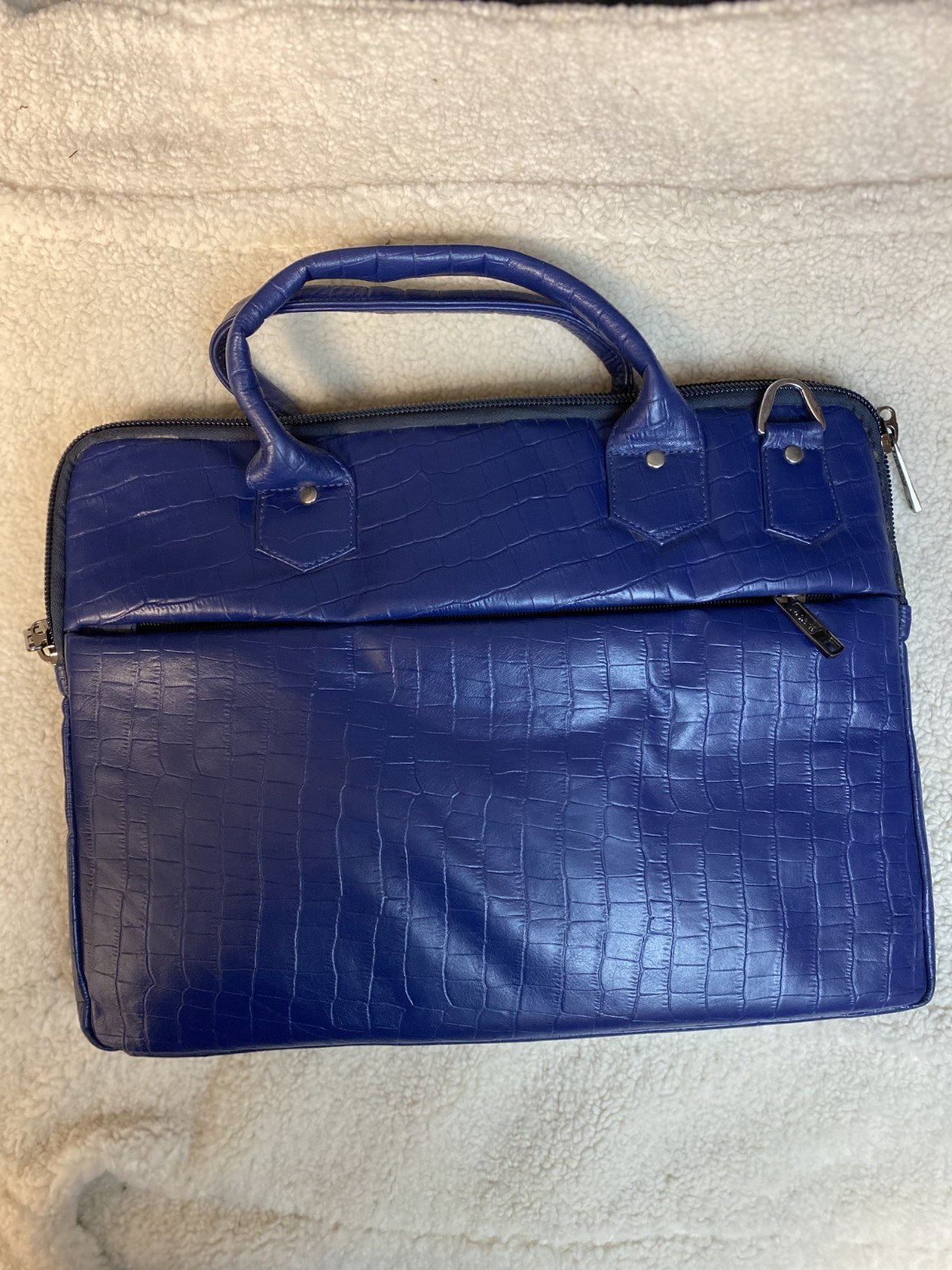 Blue Premium Leather Laptop Briefcase w/ Strap Business Bag Messenger