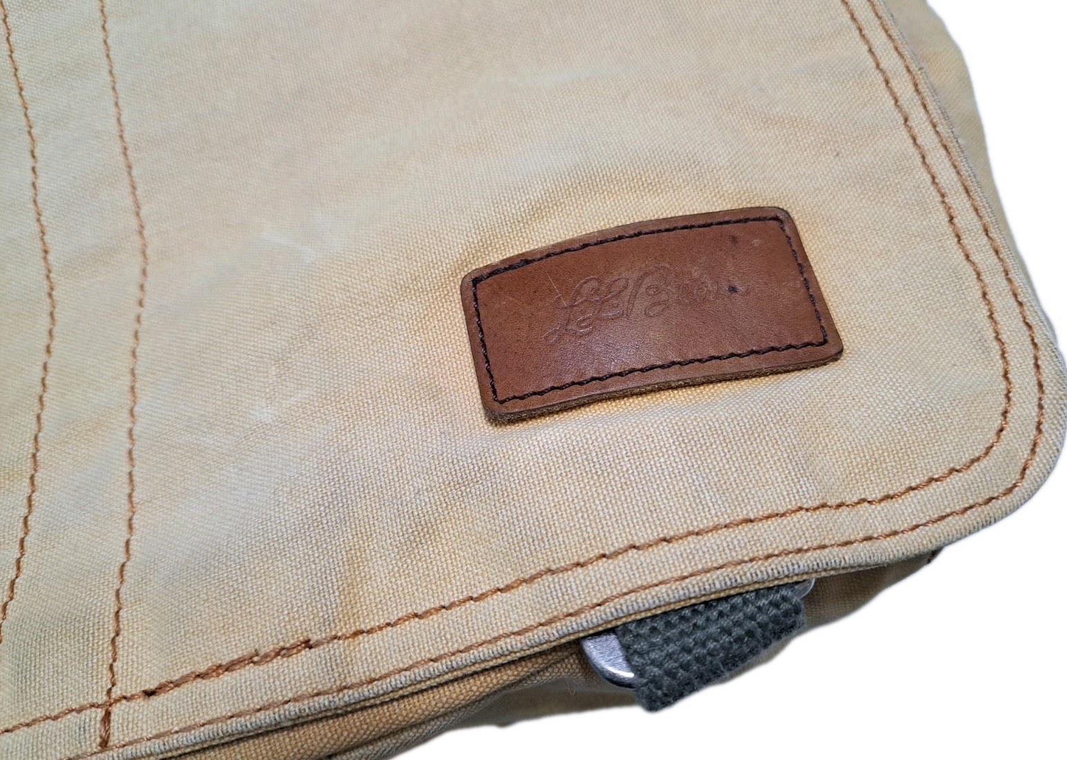 LL Bean Canvas Messenger Bag Distressed Plaid Lined Vintage Army School Travel