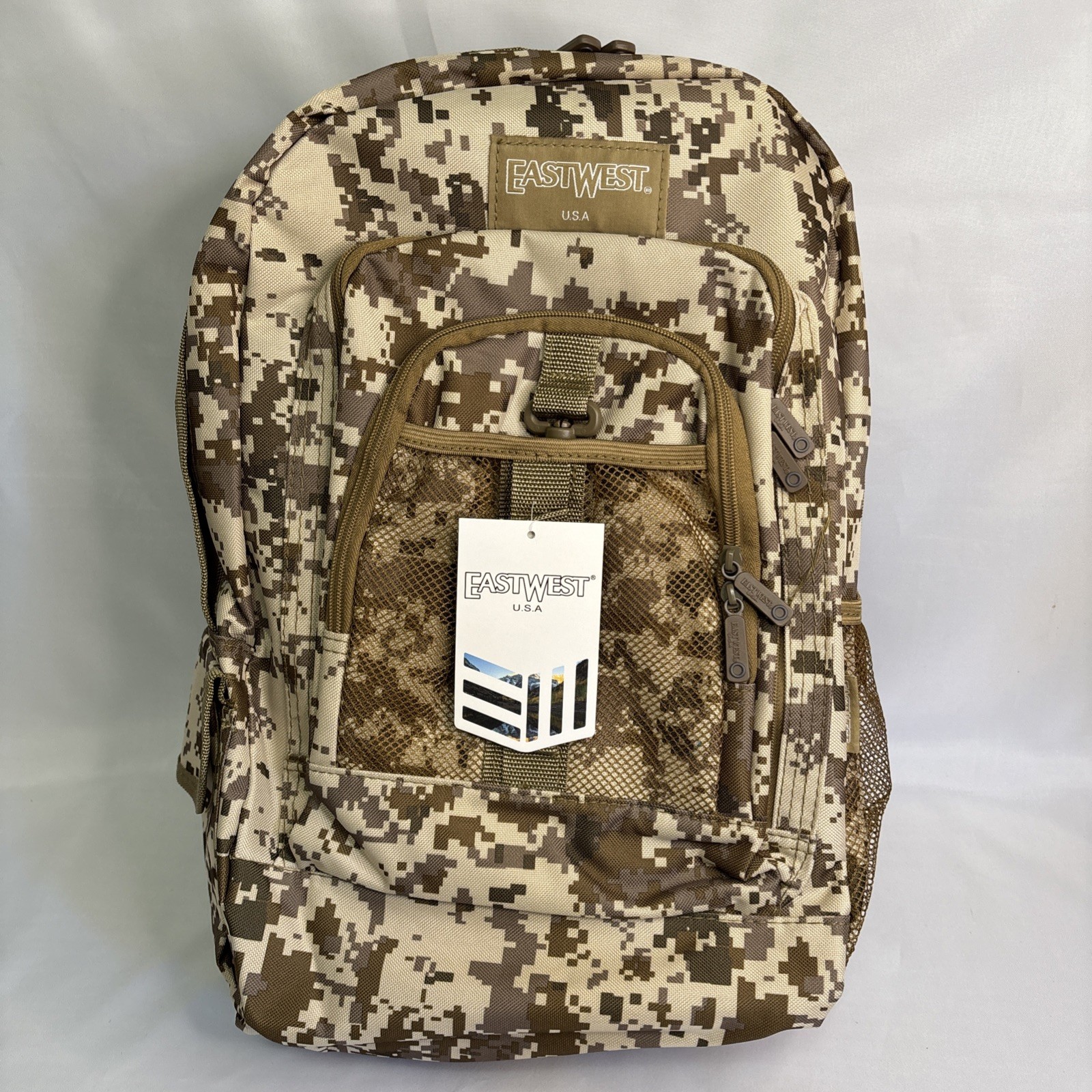 NEW EastWest Backpack Tan/Camo Color Size 18″ x 12″ x 6.5″