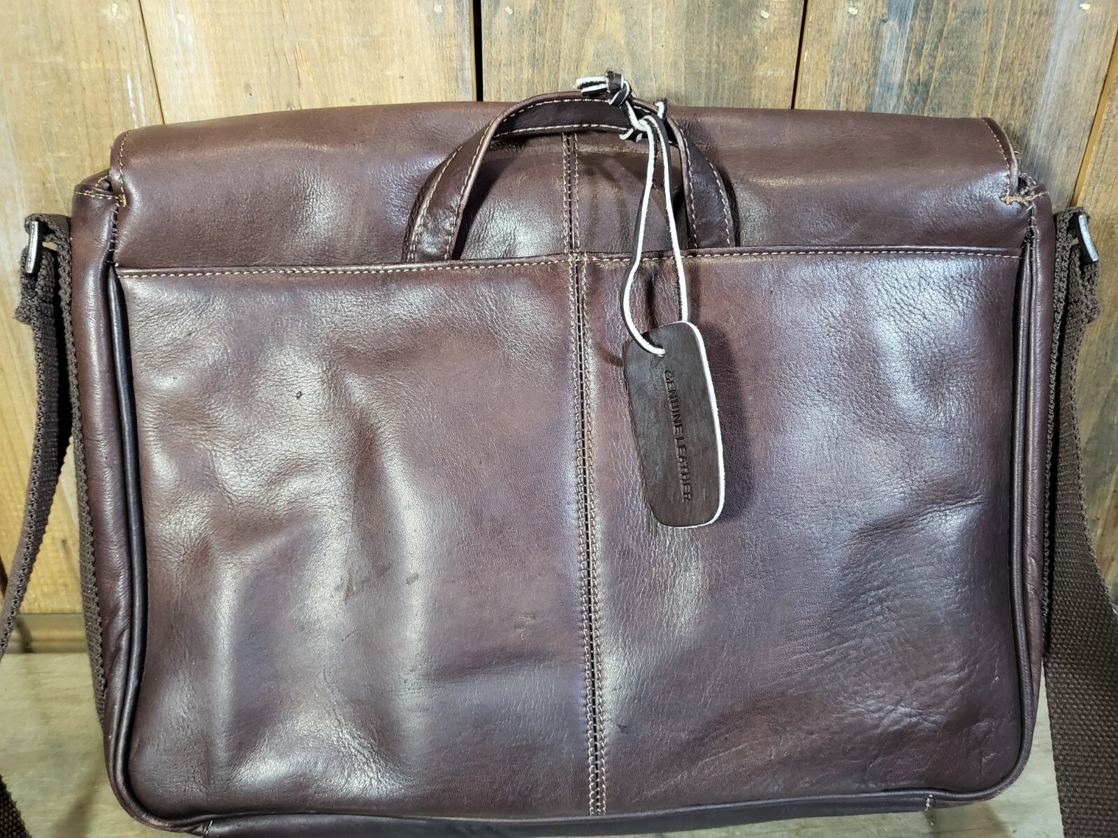Kenneth Cole Dark Brown Leather Laptop Messenger Bag Briefcase with strap w Tag