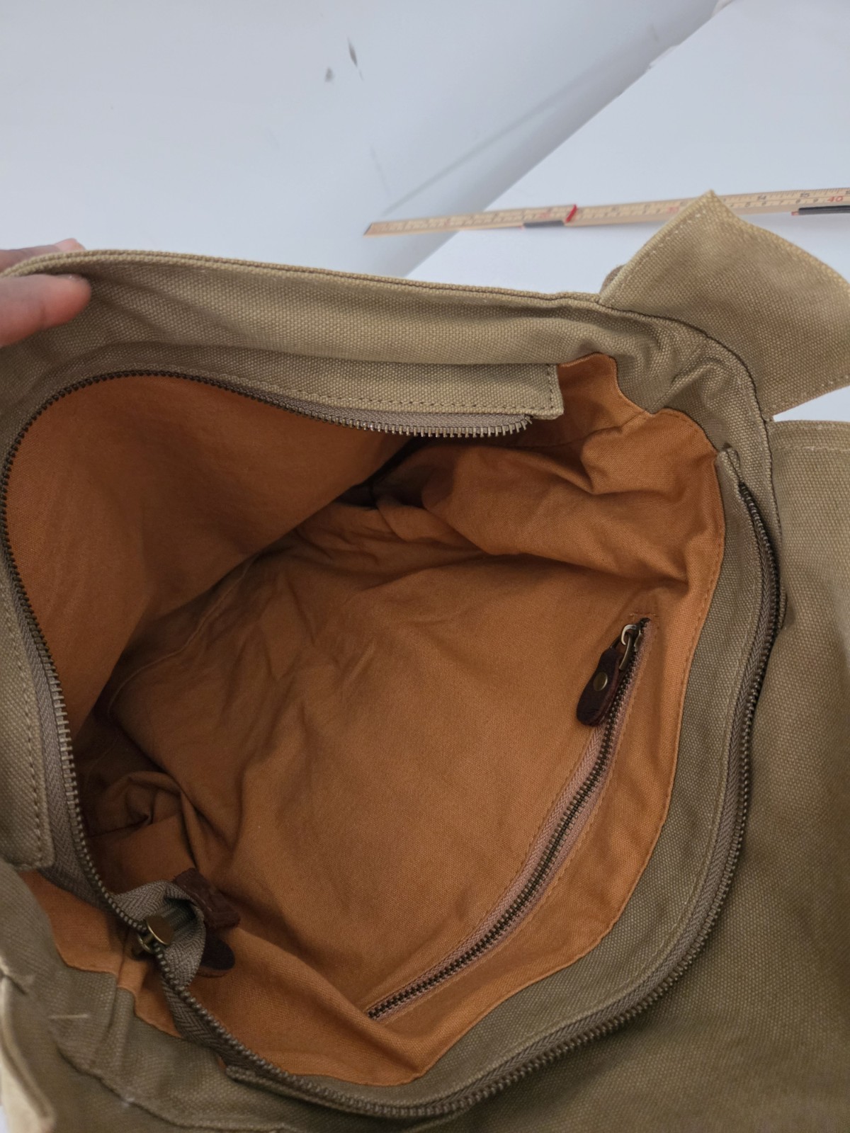 S.C. Cotton Canvas Messenger Laptop Bag Khaki Leather Trim Crossbody Satchel 17″