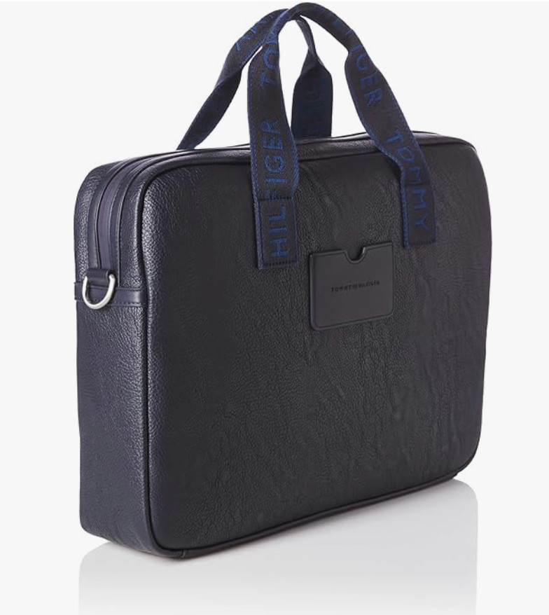 New Men’s Tommy Hilfiger Leo Briefcase Navy Blue w/ Shoulder Strap Faux Leather