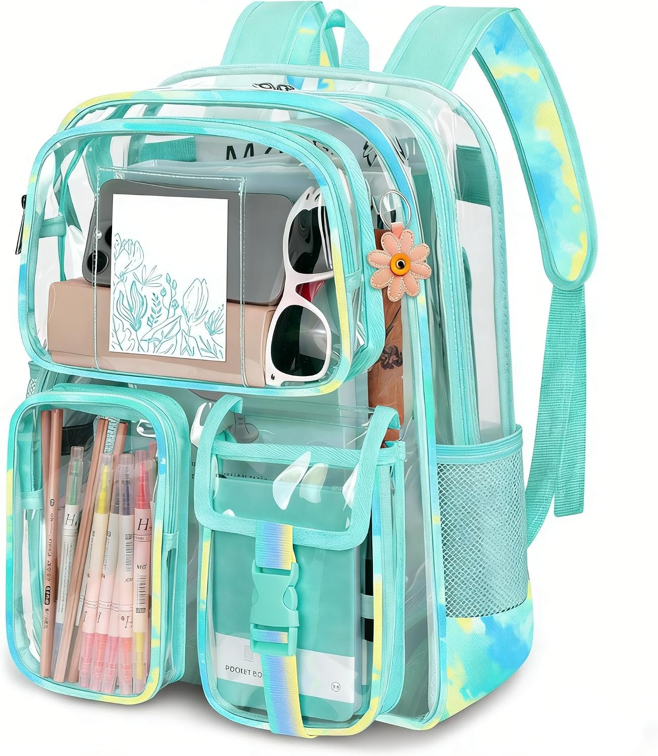 Clear Backpack for Stadium Events, Heavy Duty PVC Transparent Bookbag with Reinf