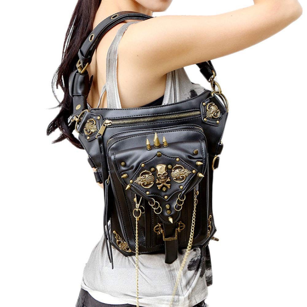PU Leather Steampunk Waist Bags Gothic Personalized Bag Men and Women Hiking …