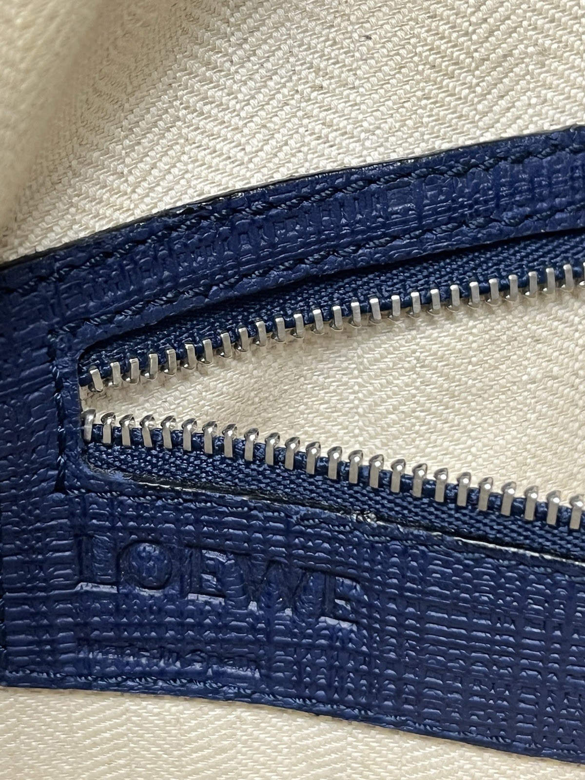 LOEWE Business Bag Linen Leather Briefcase Navy Blue