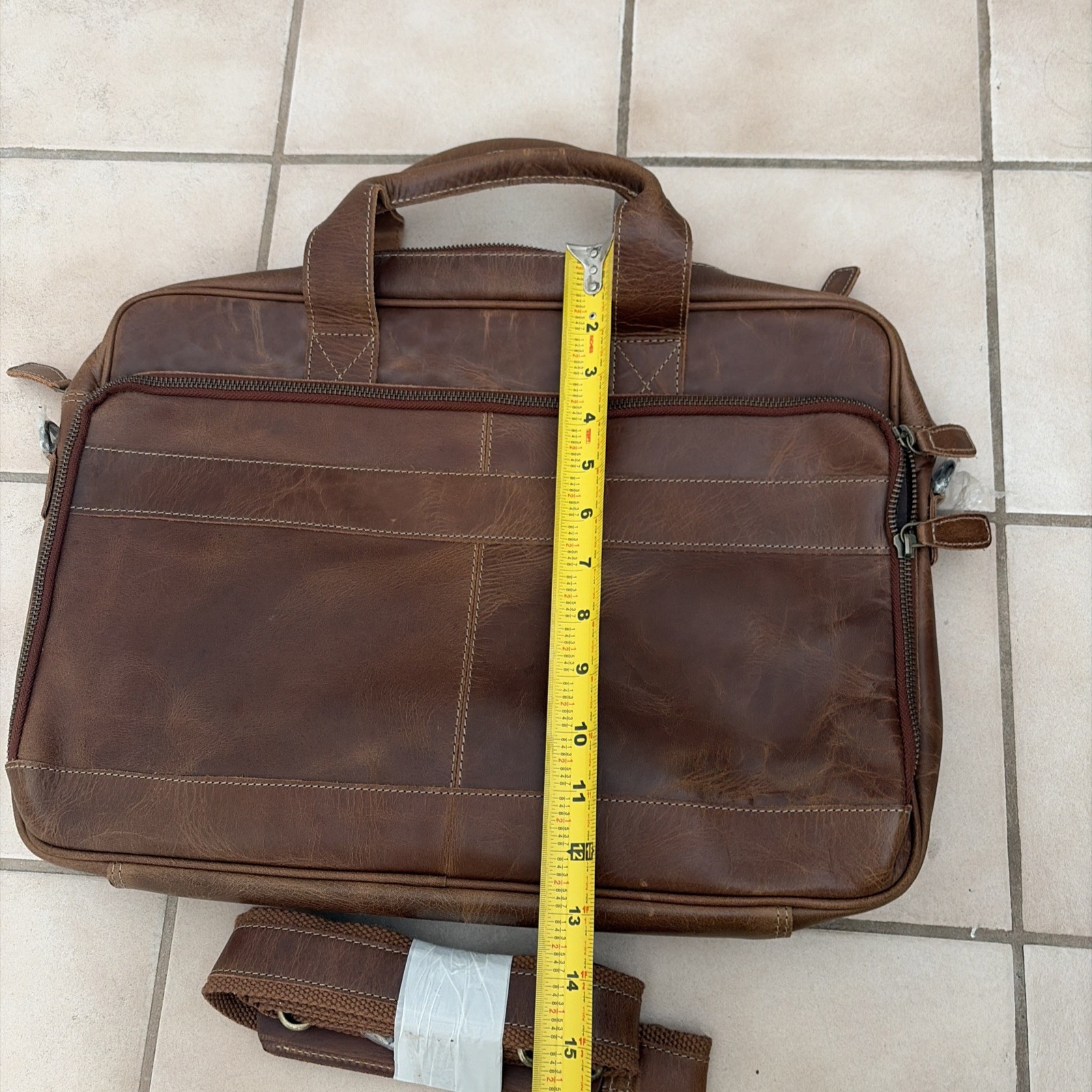 KomalC Leather Messenger Laptop Bag Brown Distressed Briefcase NWOT
