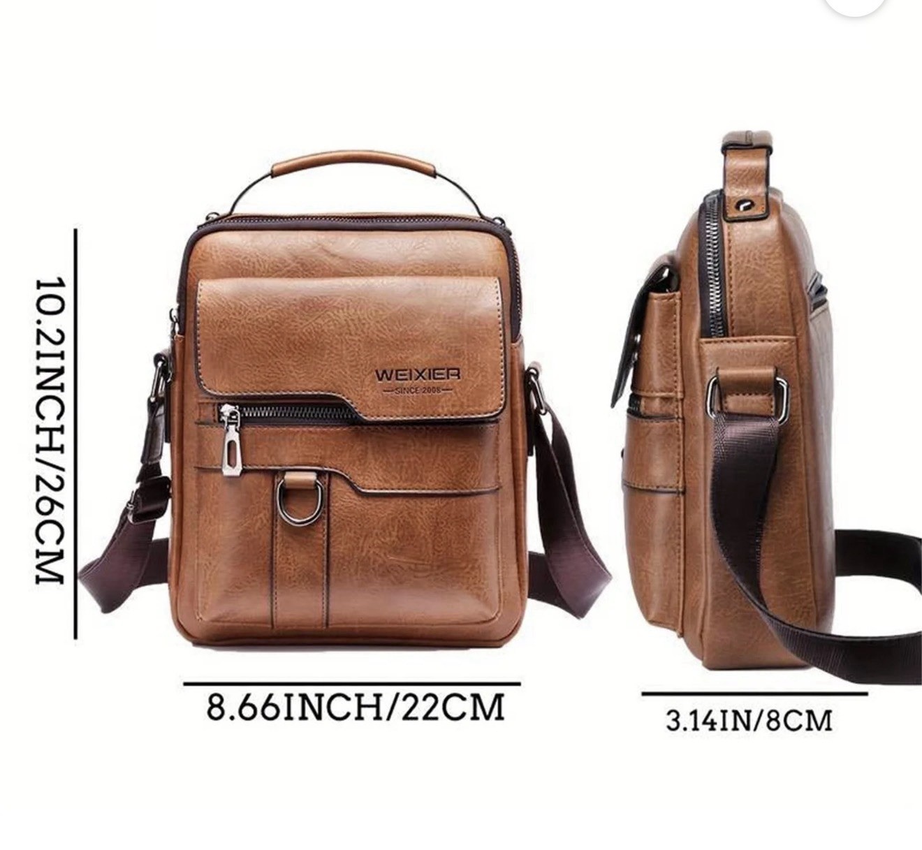 WEIXIER Men Crossbody Brown Bag Shoulder Bag PU Leather Messenger Handbag